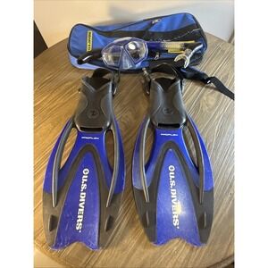 U.S. Divers Proflex Snorkel Set Adult Medium 7-10 Mask Fins Snorkel Travel Bag